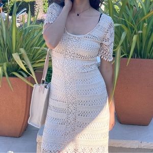 Beige Crotchet midi dress
